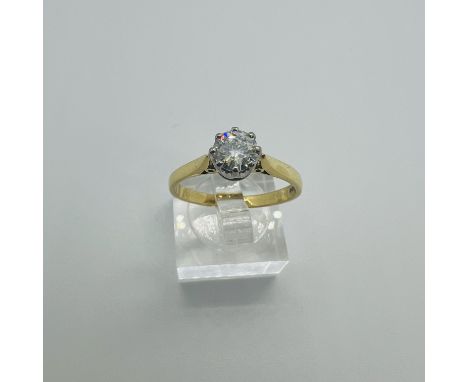 An 18ct gold synthetic Moissanite solitaire ring. Equivalent to a 2/3 carat diamond in spread. Synthetic moissanite is a man-