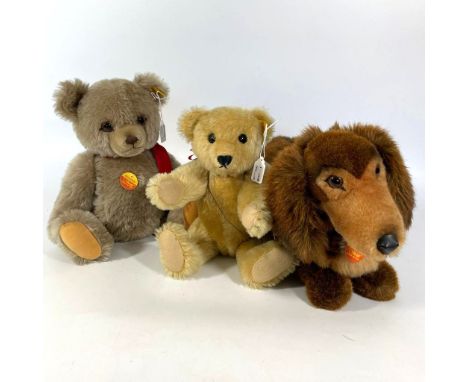 2 Steiff Mohair Teddy bears and a Steiff dog called Waldi.&nbsp; 53cm long all generally good