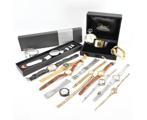 A collection of assorted wristwatches &amp; pocket watch. The lot to include; stainless steel storm bubble watch with blue fa