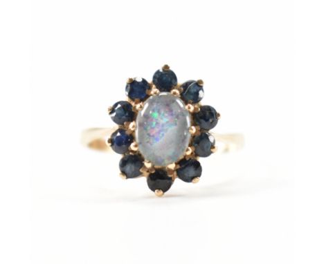 A hallmarked 9ct gold opal doublet and sapphire cluster ring, together with a Art Deco 18ct gold and platinum ring. The opal 