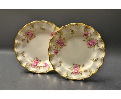 A pair of Royal Crown Derby Pinxton Roses wavy rim plates (2)