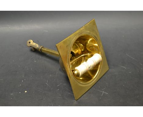 A Victorian gilt brass and ceramic door/lavatory pull, of typical form, square base, c. 1880 