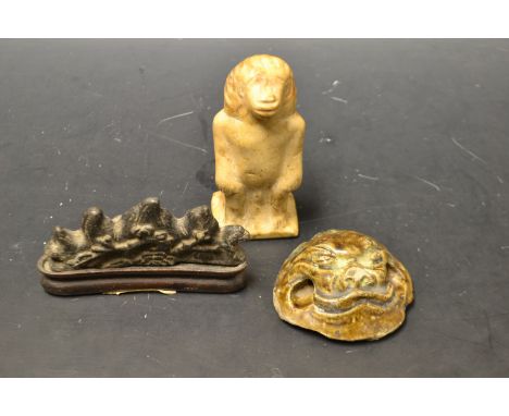 Grand Tour - after the antique, souvenir ceramic mask section; Egyptian style figure; etc (3)