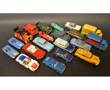 Corgi Toys - Porche Carrera 6, red white body, blue engine cover, racing No 60;  Vanwall 150s Racing Car;  BRM Racing car, tu