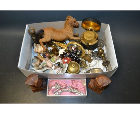 A leather cased travelling inkwell, miniature tea service, lighter etc 