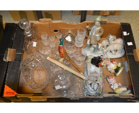 Ceramics and Glass - a 19th century claret jug; preserve pot and cover; crystal sherry glasses; a Lladro type figural group; 