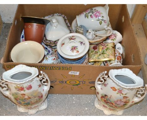  An Edwardian part tea set; Royal Crown Derby plates; sauce tureens, etc;  Ceramics - a Lladro model, and offspring; a Spode 