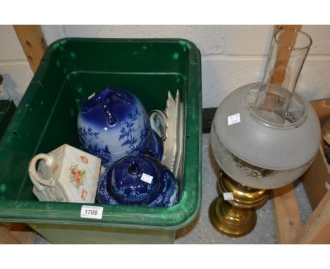 Ceramics - a Keeling & Co Losol ware Watteau pattern twin handled jar and cover;   a cheese dome and stand;  a Staffordshire 