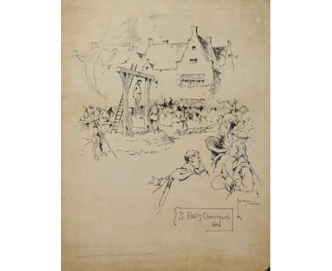 Lawson Wood (1878-1957)
St Paul's Churchyard "The Executions of the Gun Powder Conspirators
ink sketch, signed, date 06(19), 
