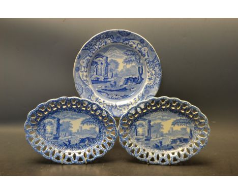 A pair of Spode Italian pattern dishes, pieced bodes a Copeland spode Italian pattern flute (3)