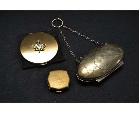 Lady's Items - a George V silver evening bag; engraved swallow and floral motif, Birmingham 1916; a compact etc (3) 