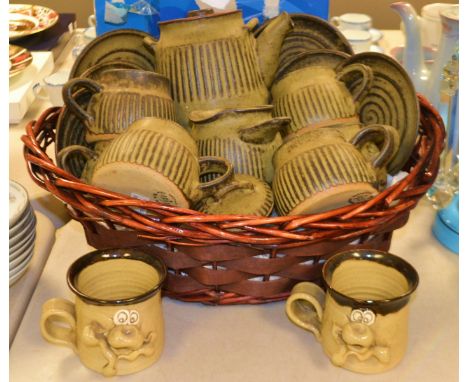 A Tremar studio pottery tea service for six ; a pair of pretty ugly mugs
