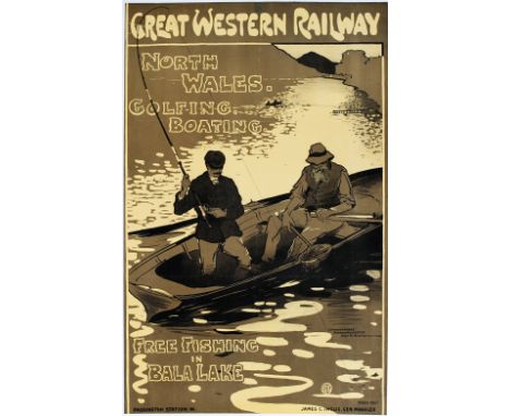 Poster GWR 'North Wales Golfing - Boating - Free Fishing In Bala Lake' by Alec Fraser c1911, double royal 25in x 40in. The ic