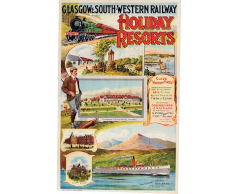 Poster Glasgow & South Western Railway 'Holiday Resorts - Clyde Watering Places - Golfing Links of Scotland'  anon, c1912, do