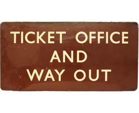 BR(W) enamel Station Platform Sign TICKET OFFICE AND WAY OUT, 48 x 24 inches. In very good condition.