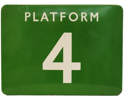BR(S) enamel Station Platform Sign 'PLATFORM 4' measuring 24in x 18in inches. Excellent colour and shine, normal edge chippin