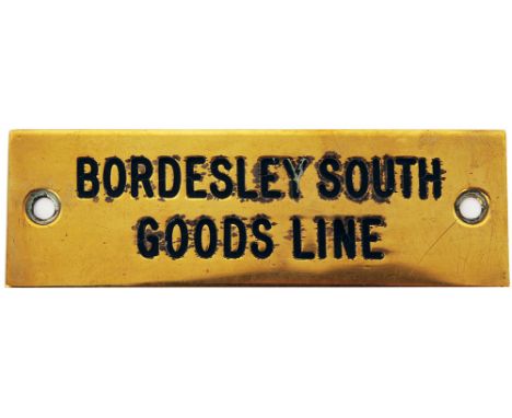 GWR brass Signal Box Shelf Plate BORDESLEY SOUTH GOODS LINE. Machine engraved 4.75in x 1.5in.