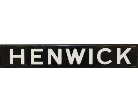 GWR enamel Lamp Tablet HENWICK, black and white with top flange. Ex GWR station on the West side of Worcester City on the lin
