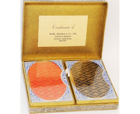 Beyer Peacock Ltd double pack of Playing Cards in box bearing a label 'Compliments of Beyer Peacock & Co Ltd Locomotive Engin
