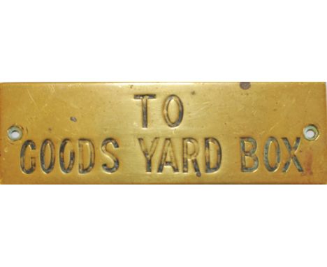 GWR Signal Box brass Shelf Plate, hand engraved 'TO GOODS YARD BOX' 4.75in x 1.5in.