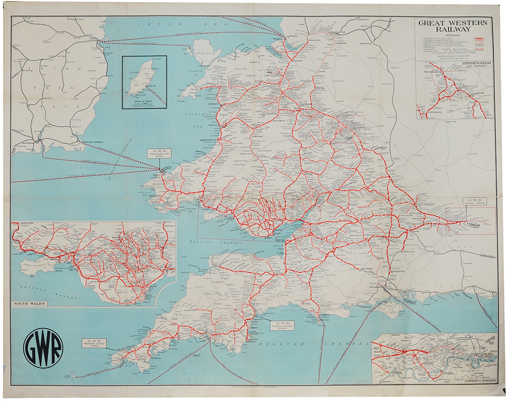 GWR Poster 'Map of the System' circa 1930's with large roundel logo ...