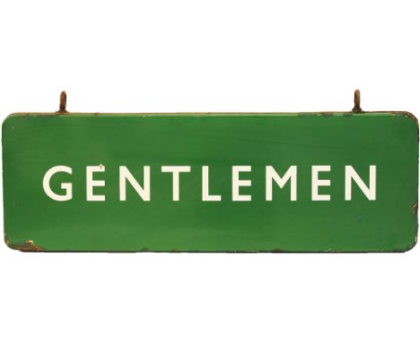 BR(S) enamel Platform Sign GENTLEMEN, double sided, 36in x 12in dark green. In good condition with original hanging hooks.