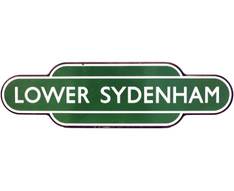Totem BR(S) LOWER SYDENHAM F/F, dark green, black flange. Ex SECR station between Catford Bridge and Beckenham In excellent c