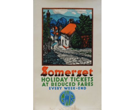 Poster GWR 'Somerset - Holiday Tickets at Reduced Fares' by D. Irwin Brown 1932, double royal 25in x 40in. Wonderful image of