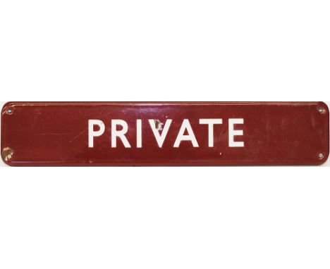 BR(M) enamel Doorplate PRIVATE F/F, 18in x 3.5in. Good condition with a few face chips.