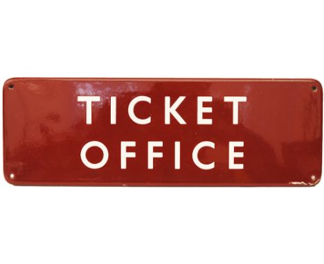 BR(M) enamel Doorplate TICKET OFFICE F/F. Measuring 18in x 6in and In good condition.