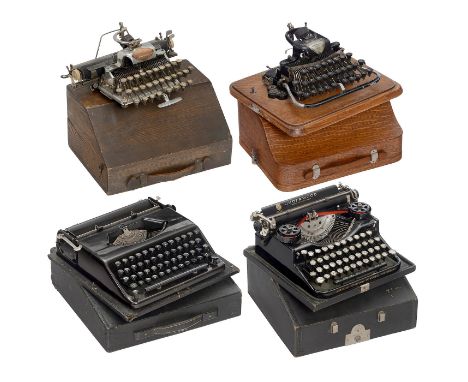 4 mechanische Schreibmaschinen  1) "Blickensderfer Aluminium Featherweight", 1913, Serien-Nr. 178050, QWERTY-Tastatur, mit Ka