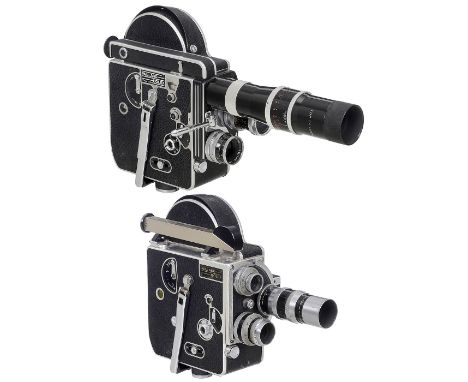 Bolex H16 Reflex, um 1965  Paillard, Schweiz. 1) H16 Reflex, um 1965, Filmkamera für 16mm-Film auf 30m-Tageslichtspulen. 3 Ke