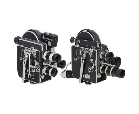 Bolex H16 und Bolex H8 Reflex  Paillard, Schweiz. 1) H16, um 1955, Filmkamera für 16mm-Film auf 30m-Tageslichtspulen. 3 Kern-