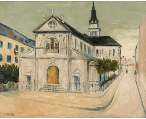 ELISÉE MACLET (Lyons-en-Santerre, 1881 - Paris 1962)."Church with characters".Oil on canvas.Signed in the lower left corner.W