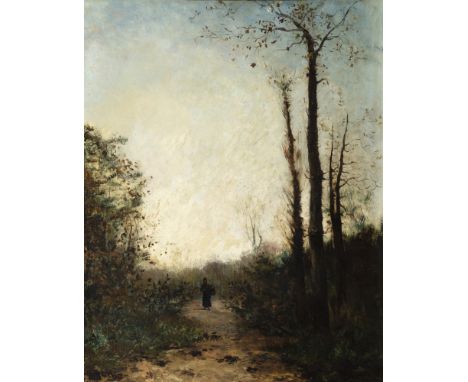 MODEST URGELL INGLADA (Barcelona, 1839 - 1919)."Landscape with figure".Oil on canvas.Signed in the lower left corner.Measurem