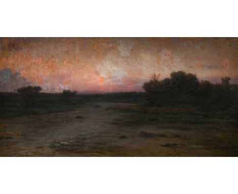 MODEST URGELL INGLADA (Barcelona, 1839 - 1919). "Landscape at sunset". Oil on canvas. Signed in the lower right corner. Size: