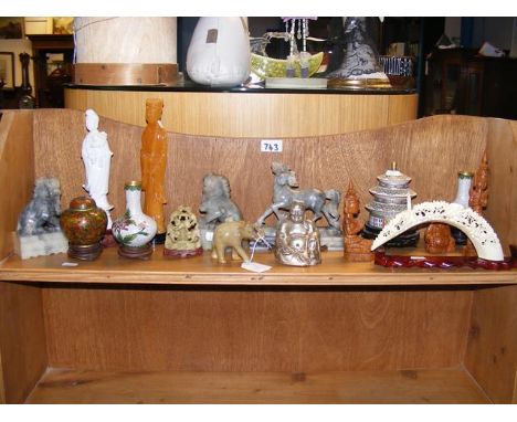 Assorted oriental collectables, including cloisonne model house 