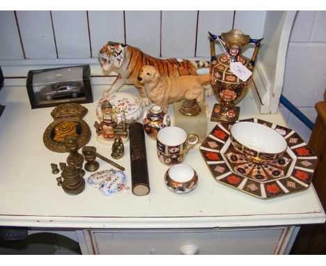 A quantity of Royal Crown Derby serving ware, a Goebel Hummel figure and other collectables 