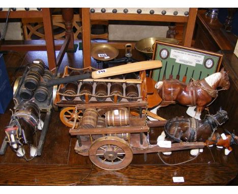 Shire Horse figures, cricket memorabilia and a vintage set of kitchen scales 