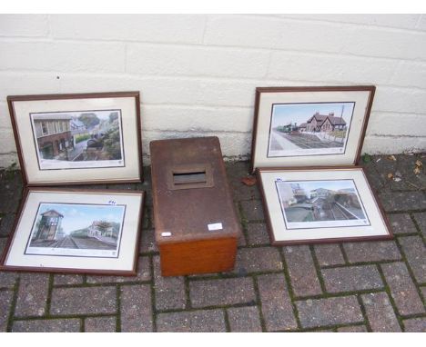 Four Limited Edition IVAN BERRYMAN prints of Isle of Wight train stations, together with a ticket box  