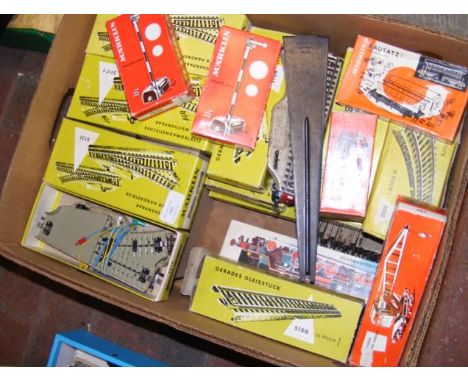 A selection of boxed Marklin train accessories including signal arms, trackCONDITION REPORTlarge selection of boxed and unbox