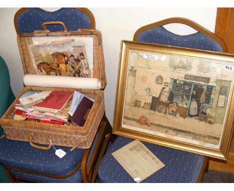 A French 1906 Limited Edition coloured print by Tavik Frantisek Simon, together with a basket of miscellaneous ephemera