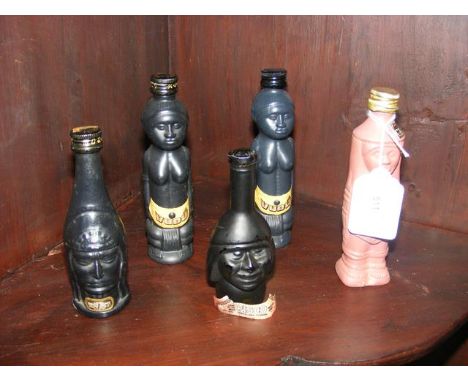 Vintage 1960's Tiki paraphernalia - miniature Morey Vudu (2), Manco Capac and Tolteca Spanish liqueurs, together with Noguera