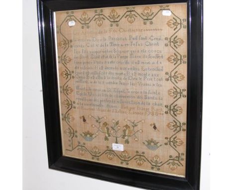 A French 18th century sampler dated, 1788, framed and glazed - 48cm x 42cm
