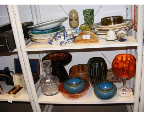 Assorted collectable ceramic and glass, etc. - on two shelves 