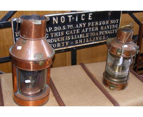 An old copper ships lamp and one other