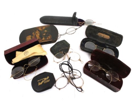 A collection of antique and vintage spectacles, including pince nez, some cased    Further details: some damages wear and tea