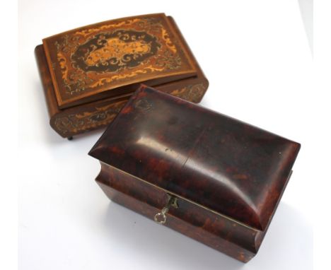A 19th century tortoiseshell tea caddy, with hinged domed cover opening to reveal two tortoiseshell covered compartments, ori