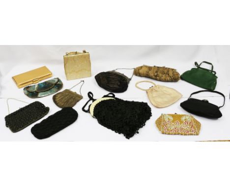 A collection of handbags to include: a grosgrain purse pouch (1950) with onyx clasp; a cross-beaded 1950 Every bag; a late Ed