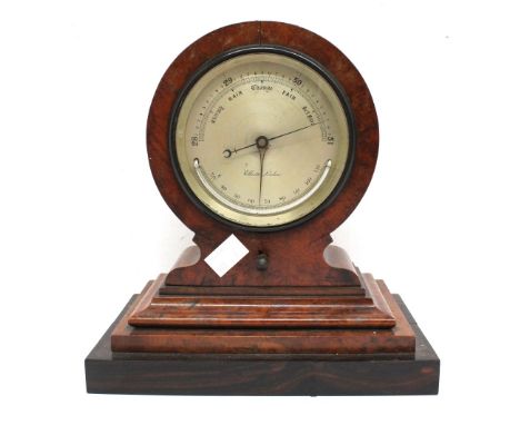 Elliott of London walnut mantle barometer, early 20th Century, with silvered face.